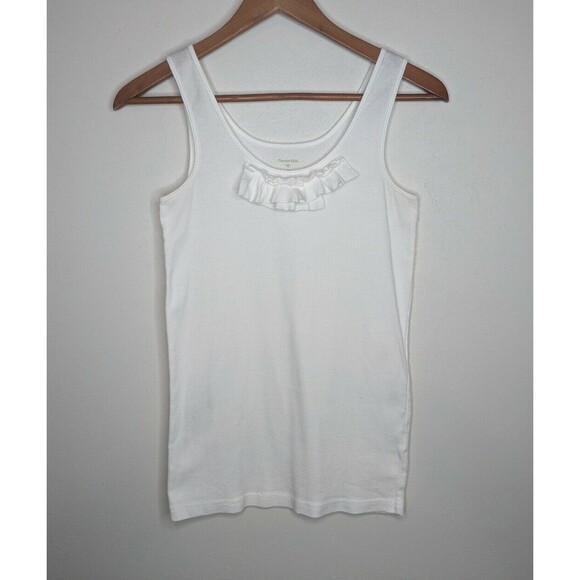 Garnet Hill Tank Top White Cotton XS Ruffle Trim - Picture 1 of 3
